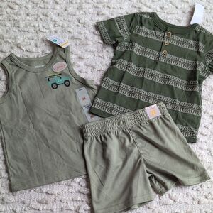 Garanimals 2T Sage Green Henley Tank Shorts Set Summer Boy Toddler Baby Bundle